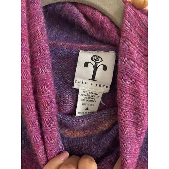 Rain and Rose Vintage Sweater Women's XL Hippie Turtleneck Purple Wool Blend - Picture 5 of 7